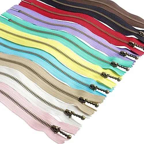 Beaulegan Metal Zippers 10 Pcs - #3 Antique Brass Close-end 7.9 Inch (20 cm), Assorted Color | Heavy Duty Metal Zippers for Bags & Crafts thumbnail 1