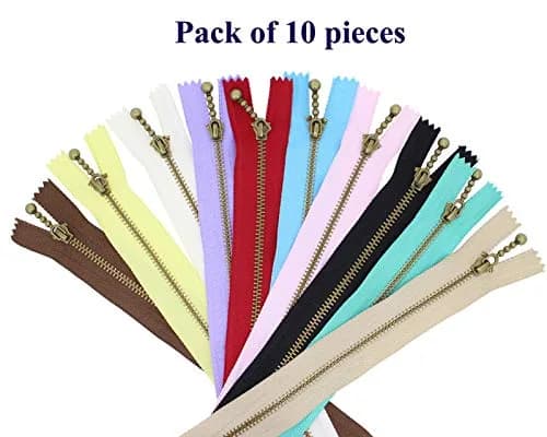 Beaulegan Metal Zippers 10 Pcs - #3 Antique Brass Close-end 7.9 Inch (20 cm), Assorted Color | Heavy Duty Metal Zippers for Bags & Crafts thumbnail 5