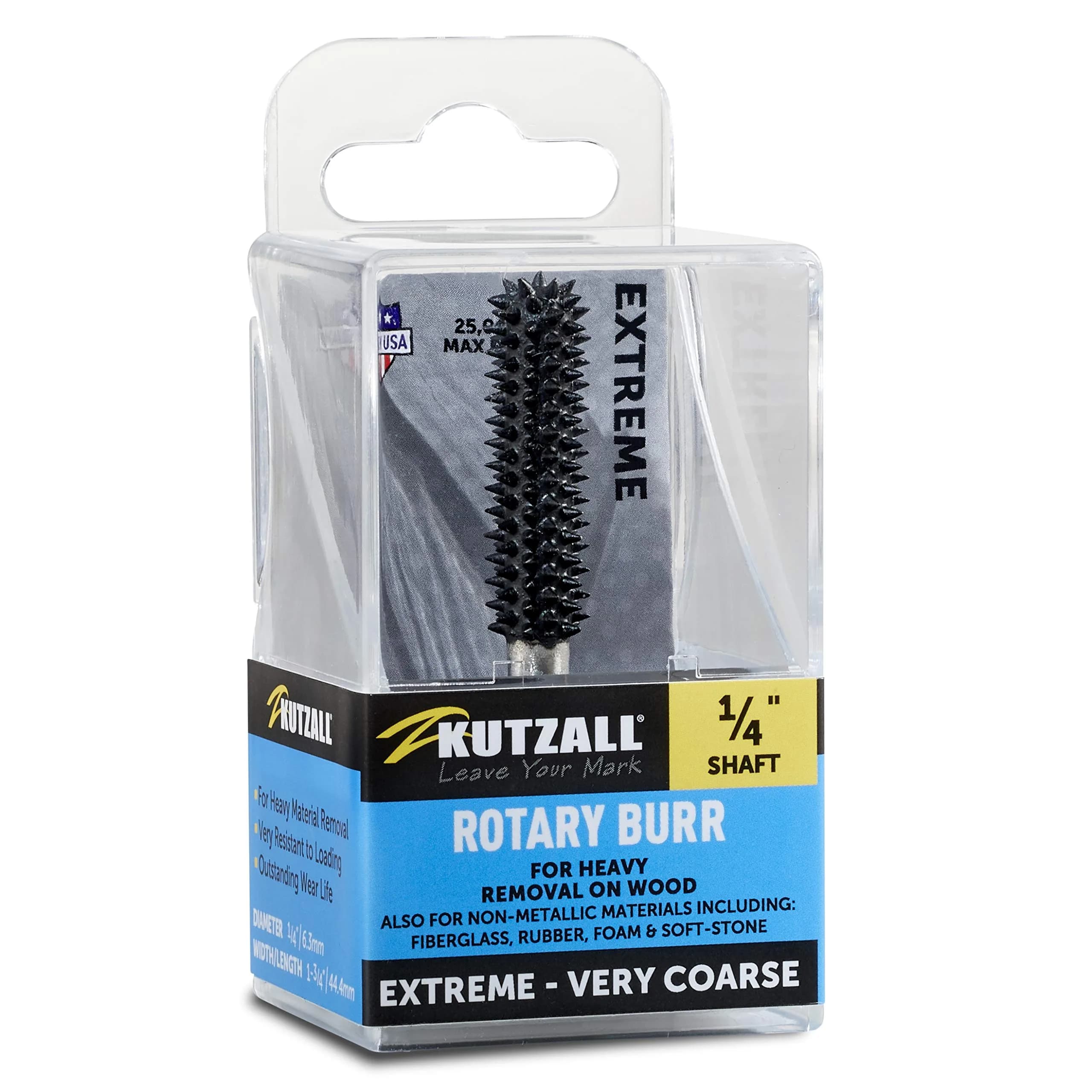 Kutzall Original Ball Nose Rotary Burr 19mm (3/4") Dia. x 28.5mm (1-1/8") L | Tungsten Carbide Wood Carving Bit for Die Grinders — 6.35 mm