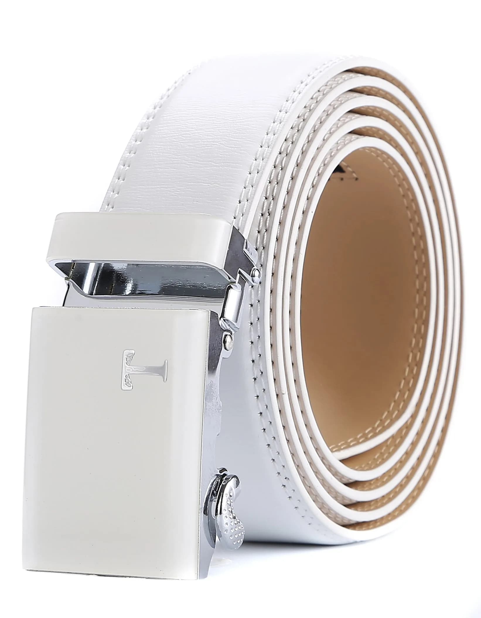 Tonywell Leather Ratchet Belt 32"-45" | Adjustable White Leather & Buckle - main product image