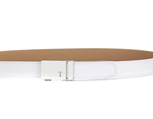 Tonywell Leather Ratchet Belt 32"-45" | Adjustable White Leather & Buckle thumbnail 4