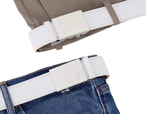 Tonywell Leather Ratchet Belt 32"-45" | Adjustable White Leather & Buckle thumbnail 2