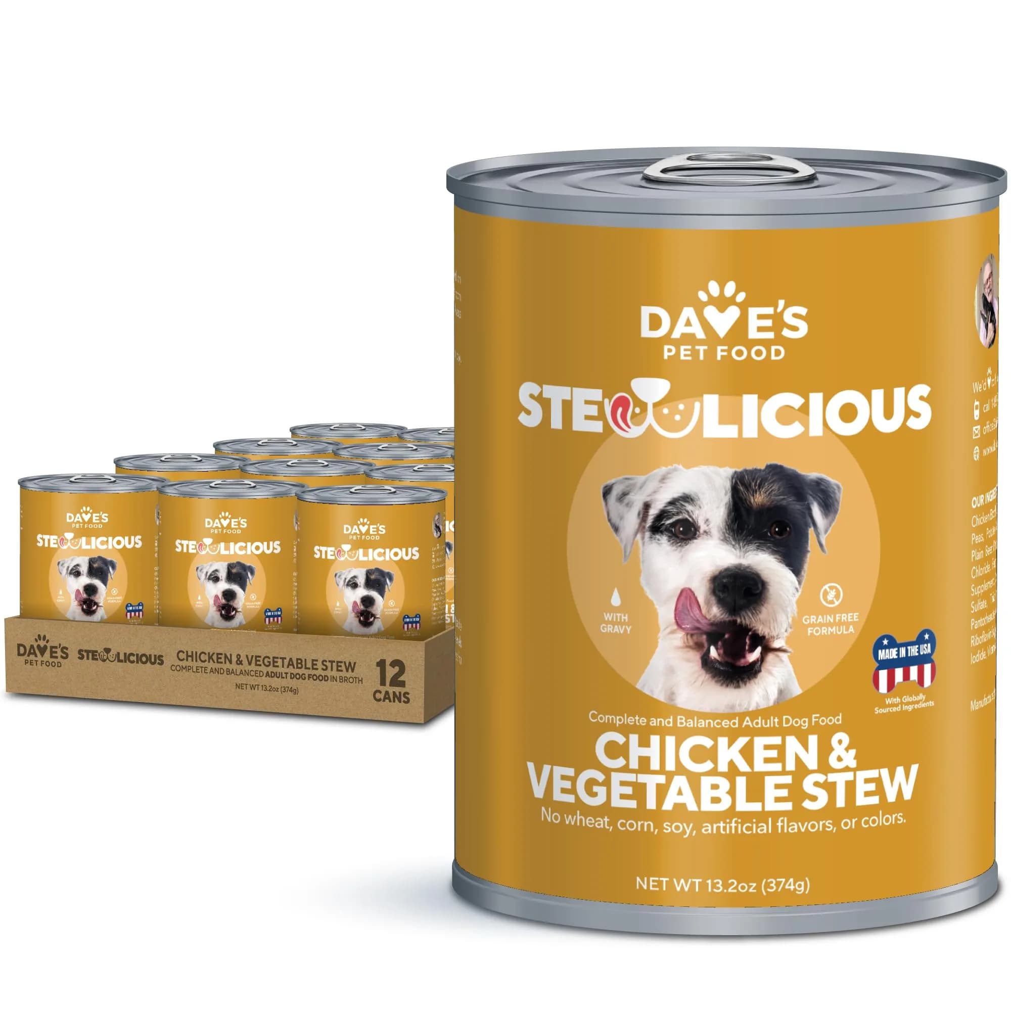 Dave's Pet Food Grain Free Dog Food, Chicken & Vegetable Gravy, 13.2oz | All Natural, Grain-Free Nutrition for Dogs