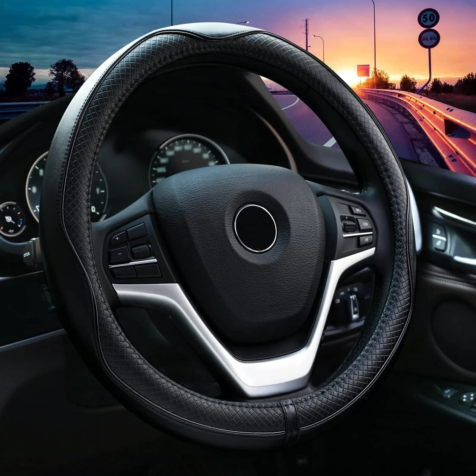 Valleycomfy Genuine Leather Steering Wheel Cover 15.75 inch | Heavy Duty, Soft & Safe — Medium Size