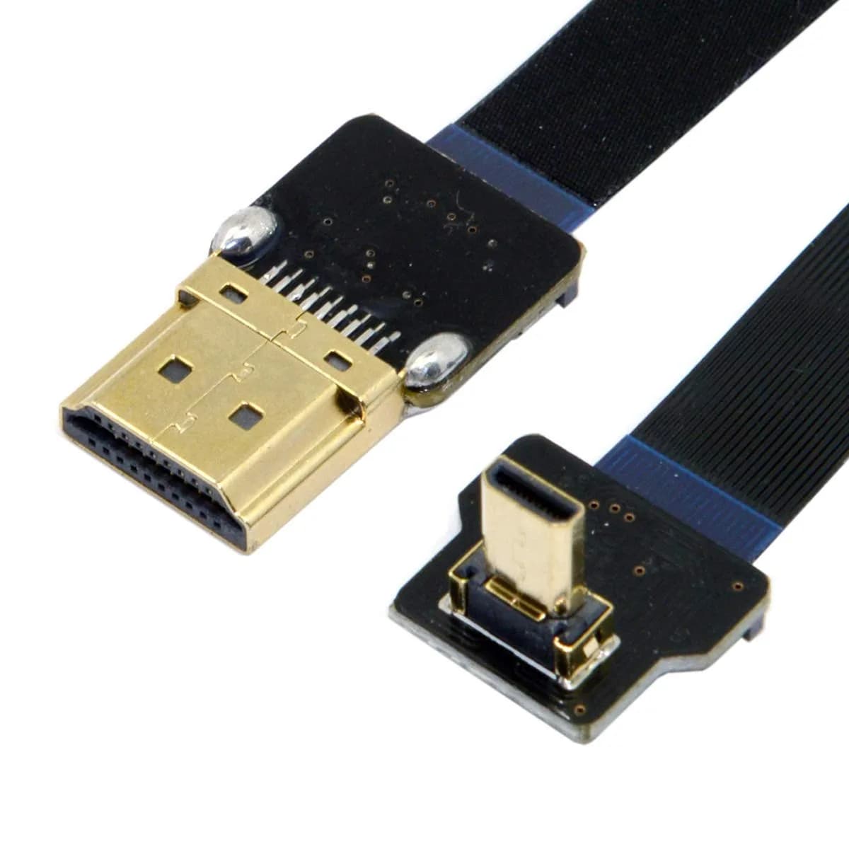 JSER CYFPV 90 Degree Up Angled Mini HDMI Male to HDMI Male FPC Flat Cable 20cm | Connects FPV Cameras to HDTVs — black or grey