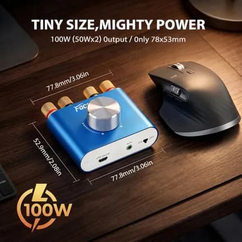 Facmogu F900S Mini Bluetooth 5.0 Power Amplifier 50Wx2 | Compact Stereo Amp for Home & Desk thumbnail 3