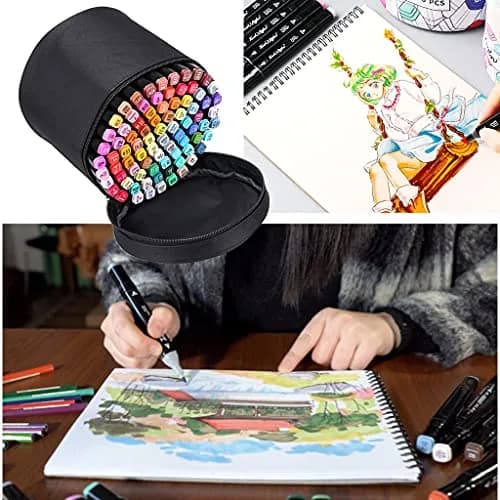 BTSKY Multifunction Marker Case - Zippered Canvas Pen Bag for 80 Markers | Travel & Organizer thumbnail 5