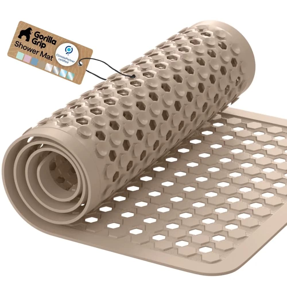 GORILLA GRIP Square Shower Stall Mat 53cm x 53cm (21" x 21") | Patented Suction Grip for Smooth Surfaces — Beige (Opaque) / 35" x 16" (Rectangular)