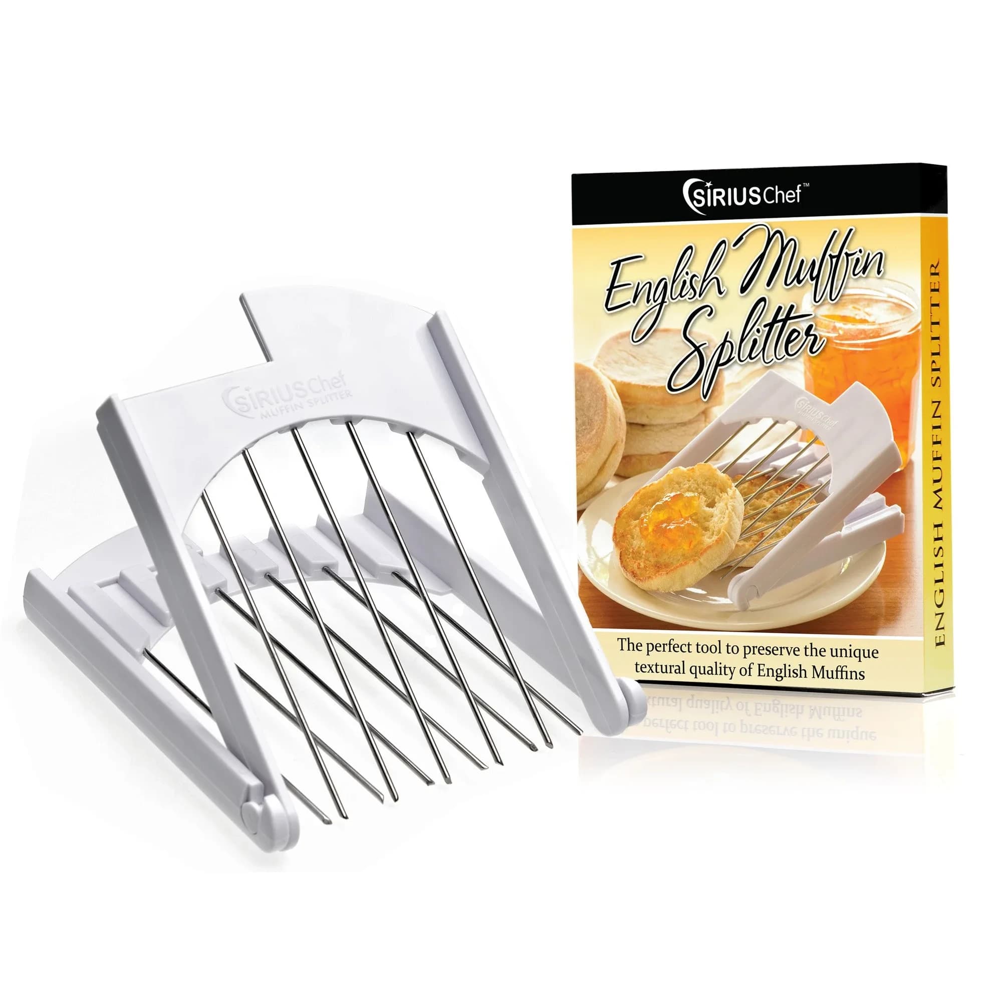 SIRIUS Chef English Muffin Splitter Tool | Stainless Steel Tines, Plastic Handles, 15.2 x 12 cm (6 x 4.75 Inches) - main product image