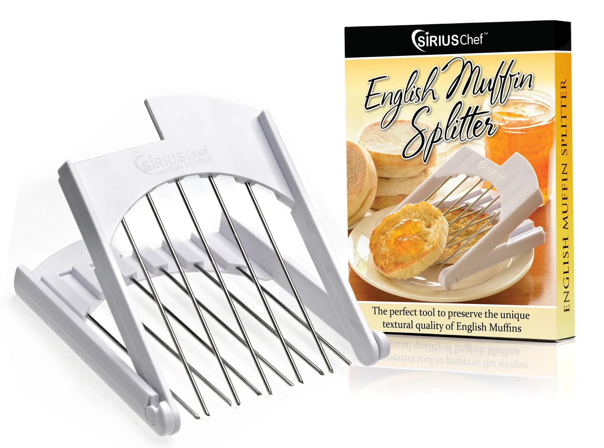 SIRIUS Chef English Muffin Splitter Tool | Stainless Steel Tines, Plastic Handles, 15.2 x 12 cm (6 x 4.75 Inches) — Stainless Steel
