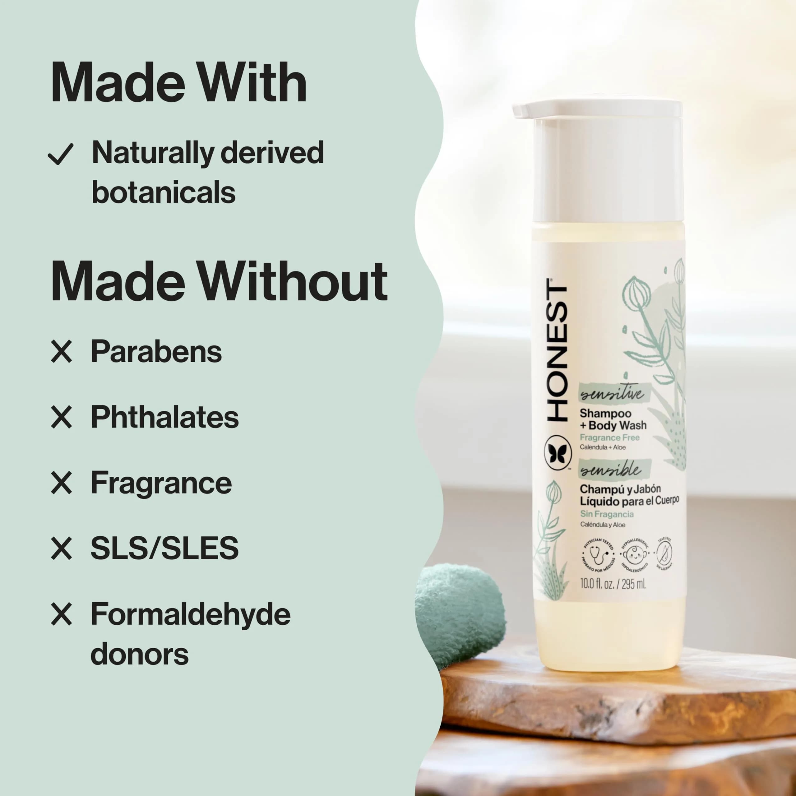 The Honest Company 2-in-1 Baby Shampoo & Body Wash Fragrance-Free Sensitive Skin 295ml (10 fl oz) | Gentle Cleanse for Delicate Skin thumbnail 3