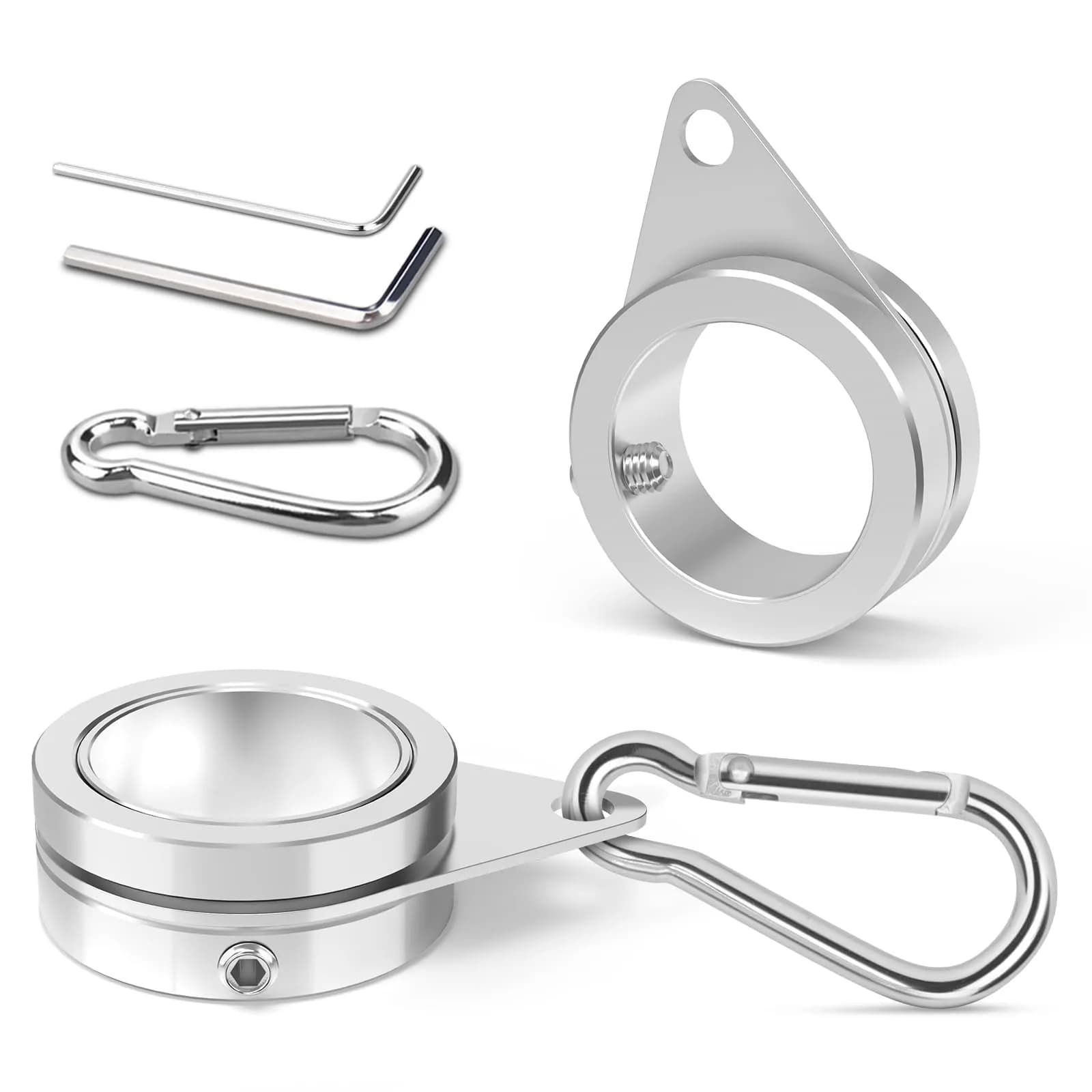 Loretoy Black Aluminum Alloy Flag Pole Rings with Carabiner, 1-inch Diameter, 2-Pack | Anti-Wrap Spinning Design for Outdoor Flags — silver / 1 inch