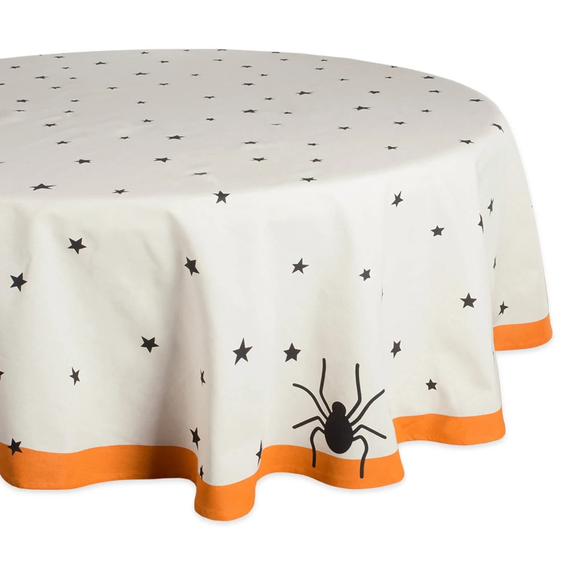 DII Halloween Black Stars Round Tablecloth 70 inches (178 cm) | Spooky Spider & Orange Border - main product image