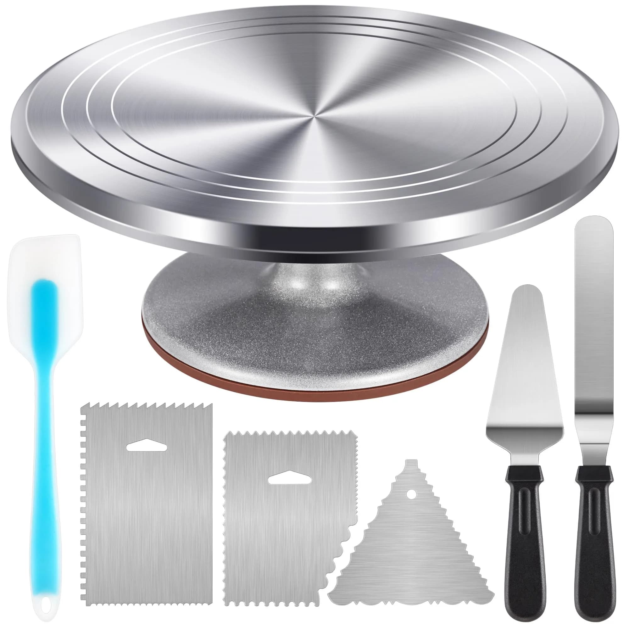 Kootek 12 Inch Aluminum Cake Turntable Set with 4-Piece Decorating Kit | Heavy Duty Rotating Cake Stand for Decorating