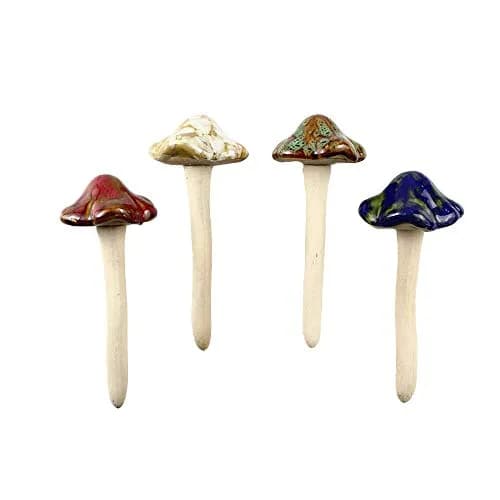 Danmu Ceramic Mushroom Garden Decor Set 11.5cm (4.52") | 4pcs Random Color Lawn Ornament thumbnail 1