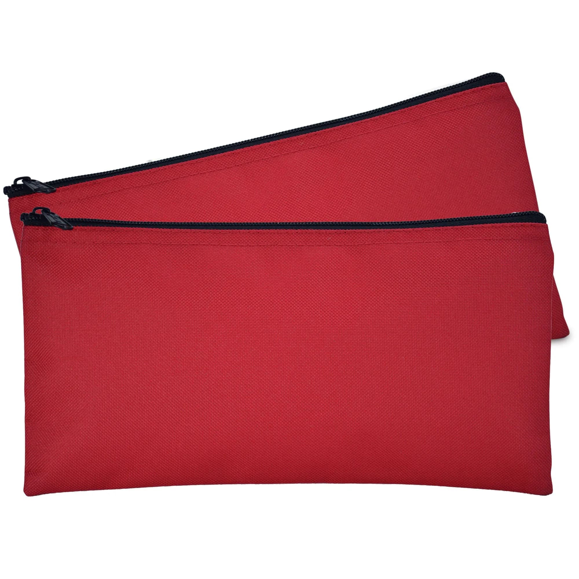 DALIX Gray 2 Pack Zippered Polyester Bank Money Bags 27.9 cm (11" L x 5.5" H x 2.5" D) | Secure Cash & Coin Handling — Red