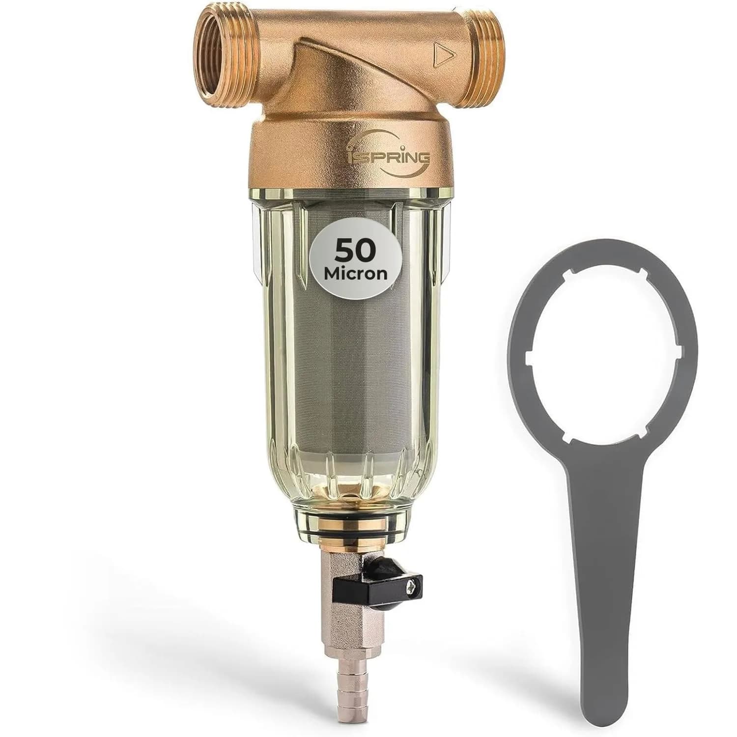 iSpring WSP-1000 Whole House Spin Down Sediment Filter, 1000 Micron | Reusable Stainless Steel, 20 GPM Flow, Easy Install — Grey - 50 Micron / Classic