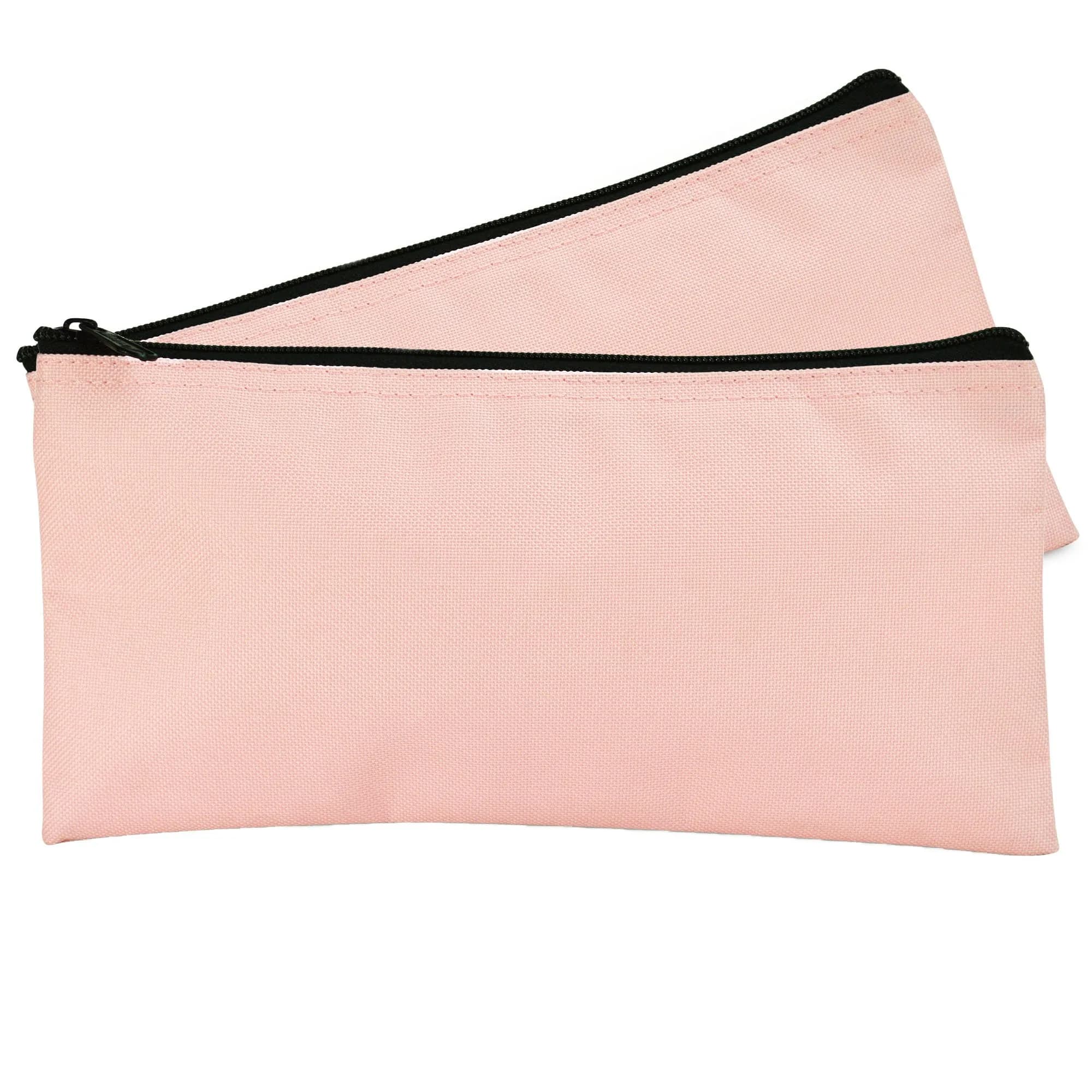 DALIX Gray 2 Pack Zippered Polyester Bank Money Bags 27.9 cm (11" L x 5.5" H x 2.5" D) | Secure Cash & Coin Handling — Pink