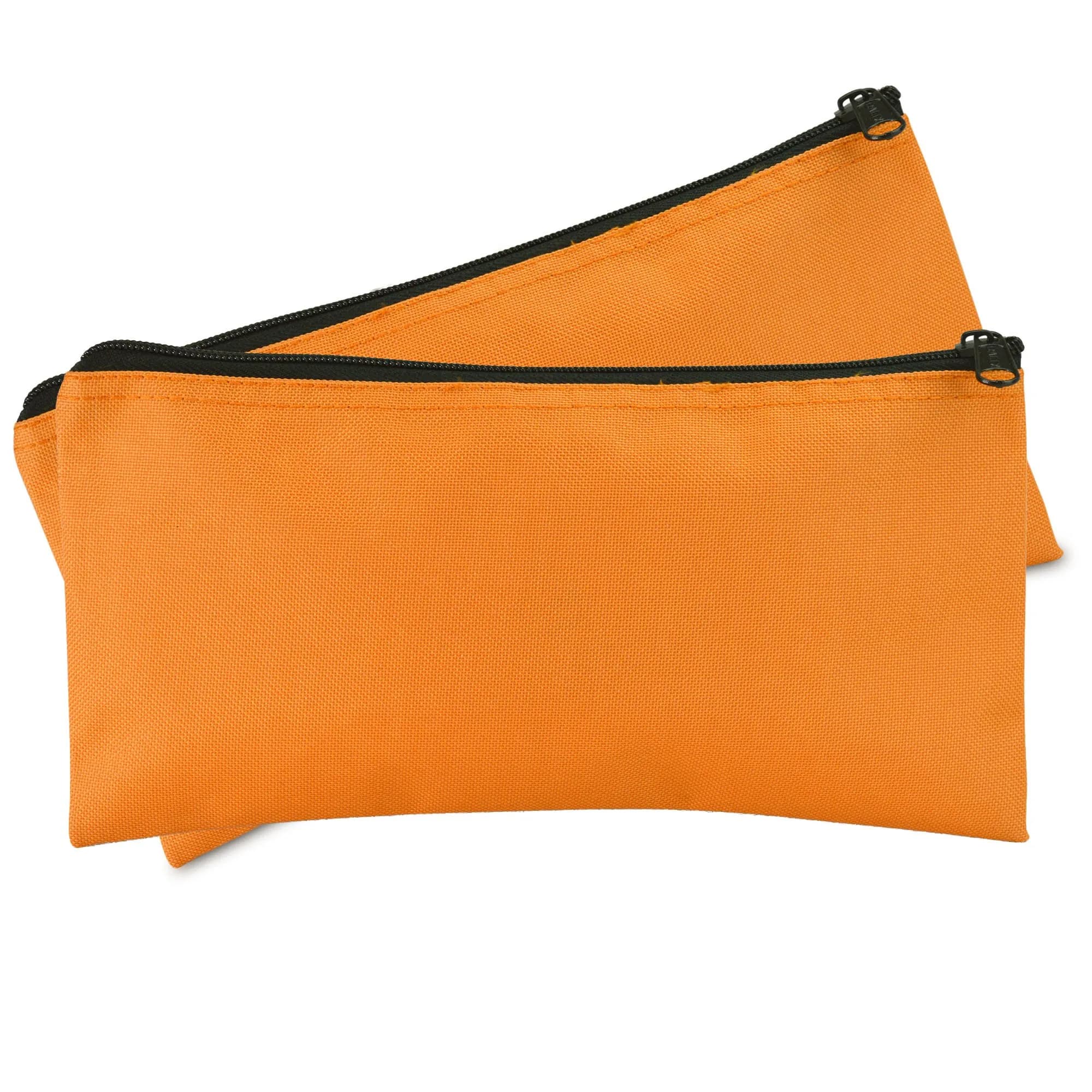 DALIX Orange 2 Pack Polyester Zippered Bank Money Pouch | 27.9 cm (11" Long) x 14 cm (5.5" Wide)