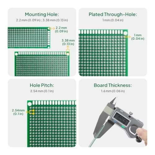 ELEGOO 32-Piece Double-Sided PCB Perfboard Kit 4x6cm & 3x7cm | Soldering Prototyping Boards thumbnail 2