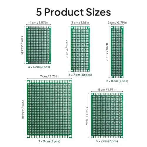 ELEGOO 32-Piece Double-Sided PCB Perfboard Kit 4x6cm & 3x7cm | Soldering Prototyping Boards thumbnail 3
