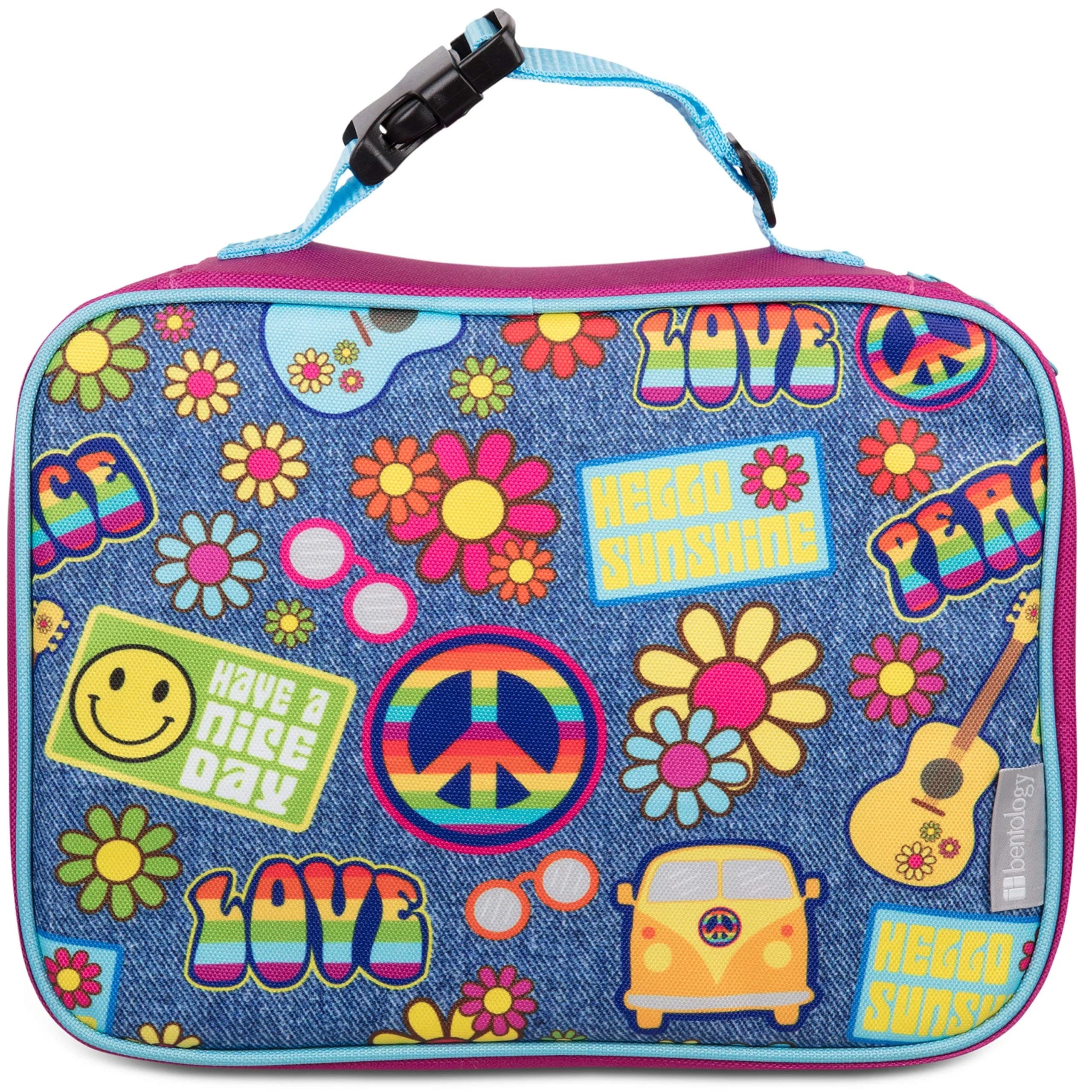 Bentology Kids Insulated Lunch Box Retro Peace Sign 2L (67.6 Fl Oz) | Perfect for School & Daycare