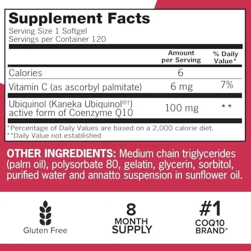 Qunol Mega Ubiquinol CoQ10 100mg Softgels, 240 Count thumbnail 6