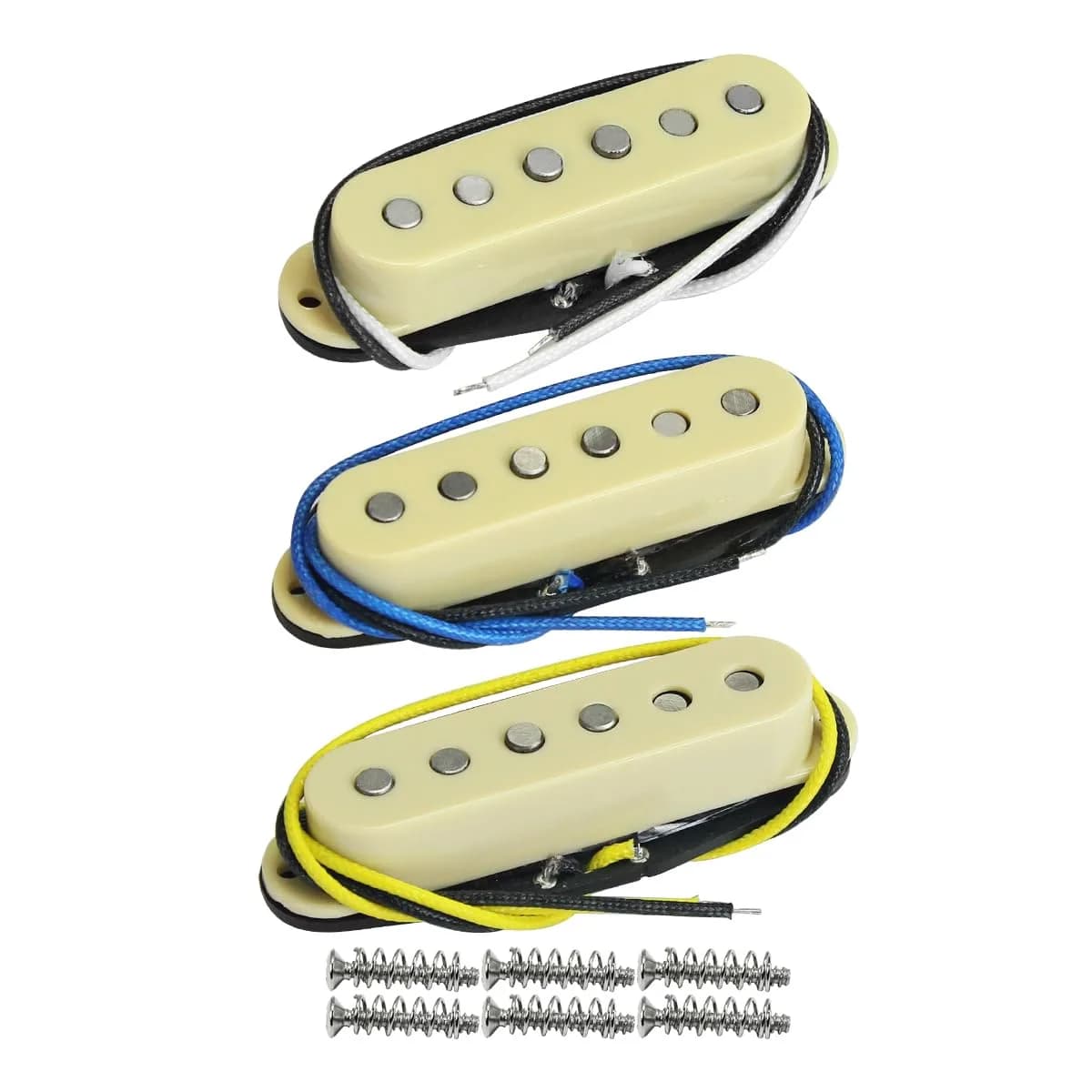 FLEOR Alnico 5 Single Coil Guitar Pickups Set White Flat Pole for ST/SQ Style Electric Guitars (Neck/Middle/Bridge, 50mm/50mm/52mm Spacing) — Cream, Staggered