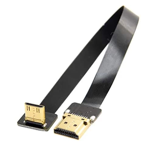 JSER CYFPV 90 Degree Up Angled Mini HDMI Male to HDMI Male FPC Flat Cable 20cm | Connects FPV Cameras to HDTVs thumbnail 1