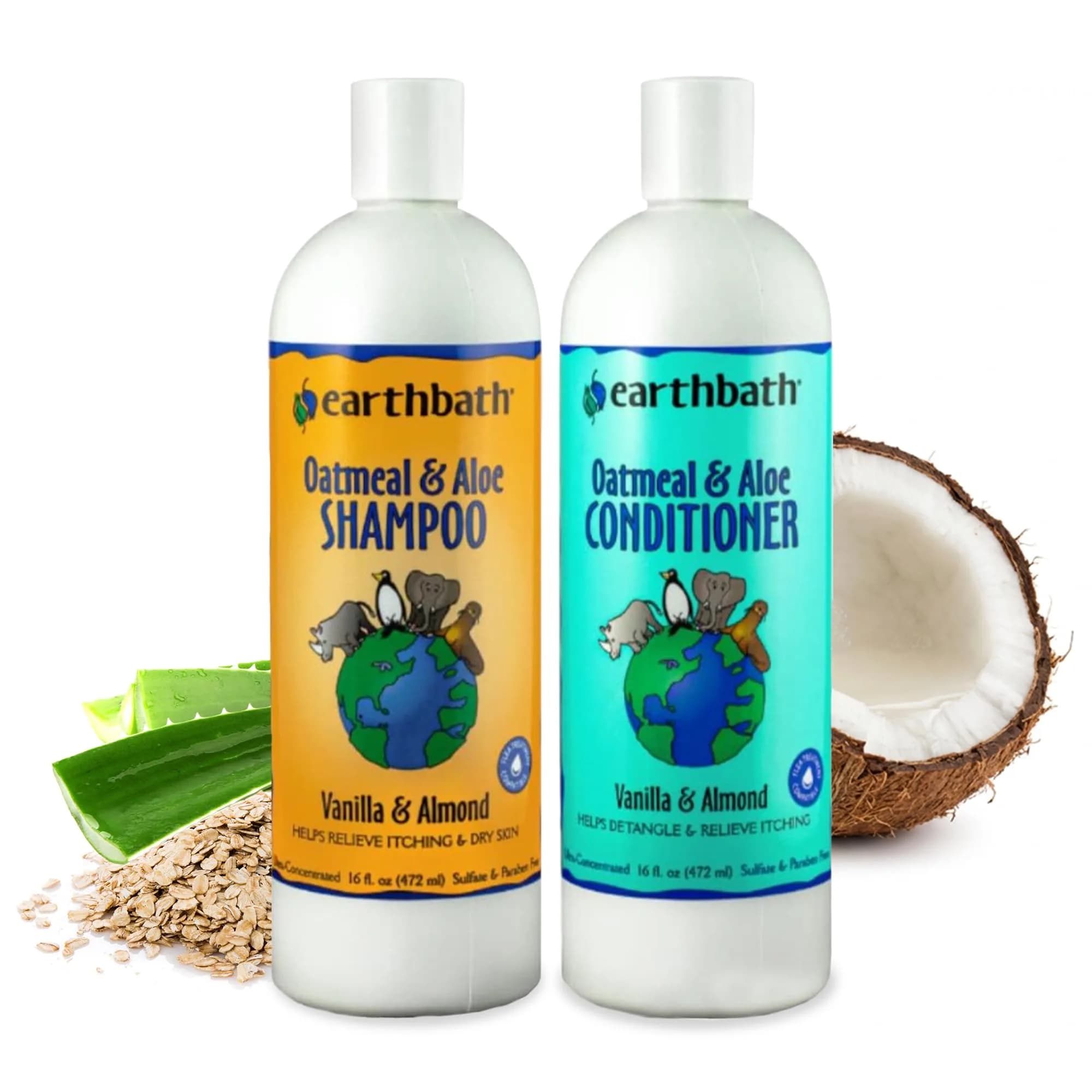 earthbath Oatmeal & Aloe Dog Shampoo and Conditioner 16 Oz | Itchy, Dry Skin Relief, Made in USA - main product image