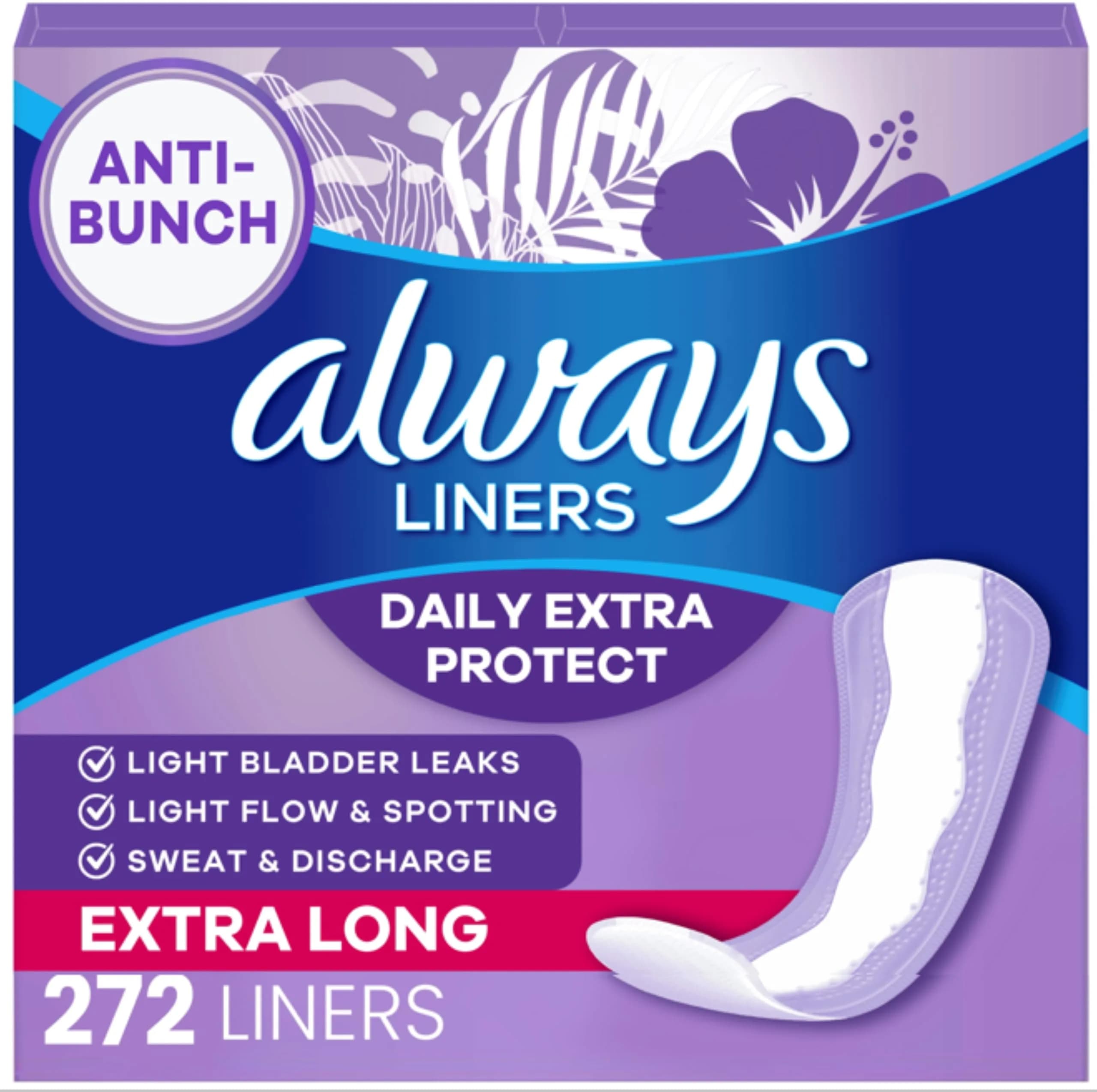 Always Xtra Protection Daily Liners, Extra Long, Unscented | 272 Count | Multi-Fluid Protection - main product image