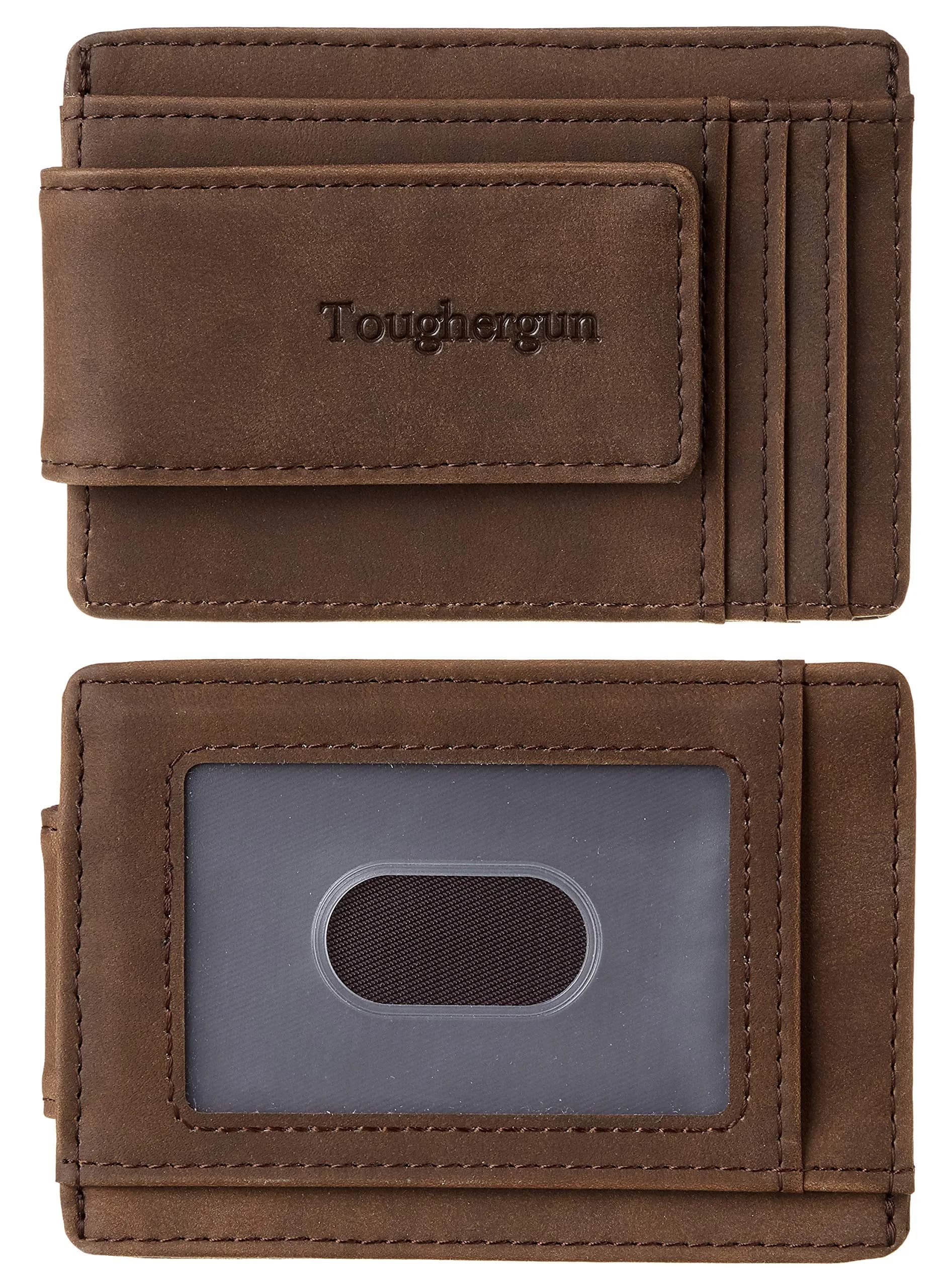 Toughergun Slim Wallet for Men - Deep Brown RFID Blocking Money Clip, Minimalist Front Pocket Credit Card Holder — Coffee