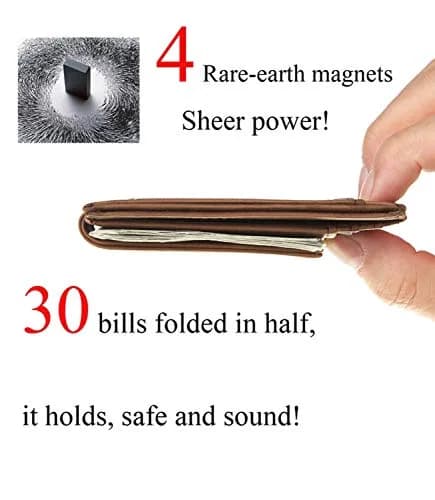 Toughergun Slim Wallet for Men RFID Blocking Money Clip, Minimalist Front Pocket Credit Card Holder, Magnetic Thin Mens Wallets with ID Window (Coffee, 4" x 3" x 0.3") thumbnail 5