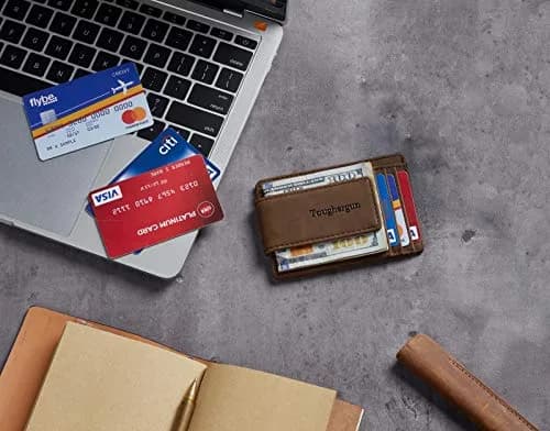 Toughergun Slim Wallet for Men RFID Blocking Money Clip, Minimalist Front Pocket Credit Card Holder, Magnetic Thin Mens Wallets with ID Window (Coffee, 4" x 3" x 0.3") thumbnail 6