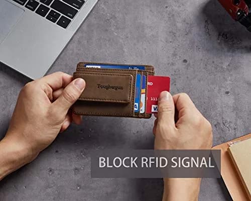 Toughergun Slim Wallet for Men RFID Blocking Money Clip, Minimalist Front Pocket Credit Card Holder, Magnetic Thin Mens Wallets with ID Window (Coffee, 4" x 3" x 0.3") thumbnail 7