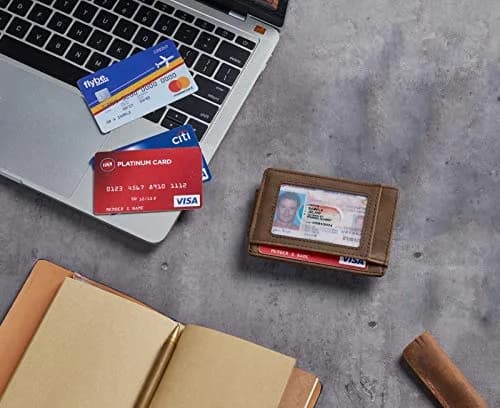Toughergun Slim Wallet for Men RFID Blocking Money Clip, Minimalist Front Pocket Credit Card Holder, Magnetic Thin Mens Wallets with ID Window (Coffee, 4" x 3" x 0.3") thumbnail 8