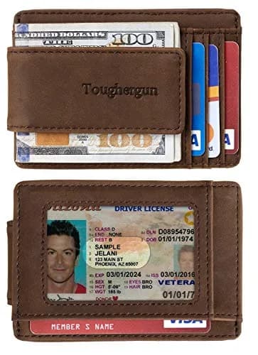 Toughergun Slim Wallet for Men RFID Blocking Money Clip, Minimalist Front Pocket Credit Card Holder, Magnetic Thin Mens Wallets with ID Window (Coffee, 4" x 3" x 0.3") thumbnail 2