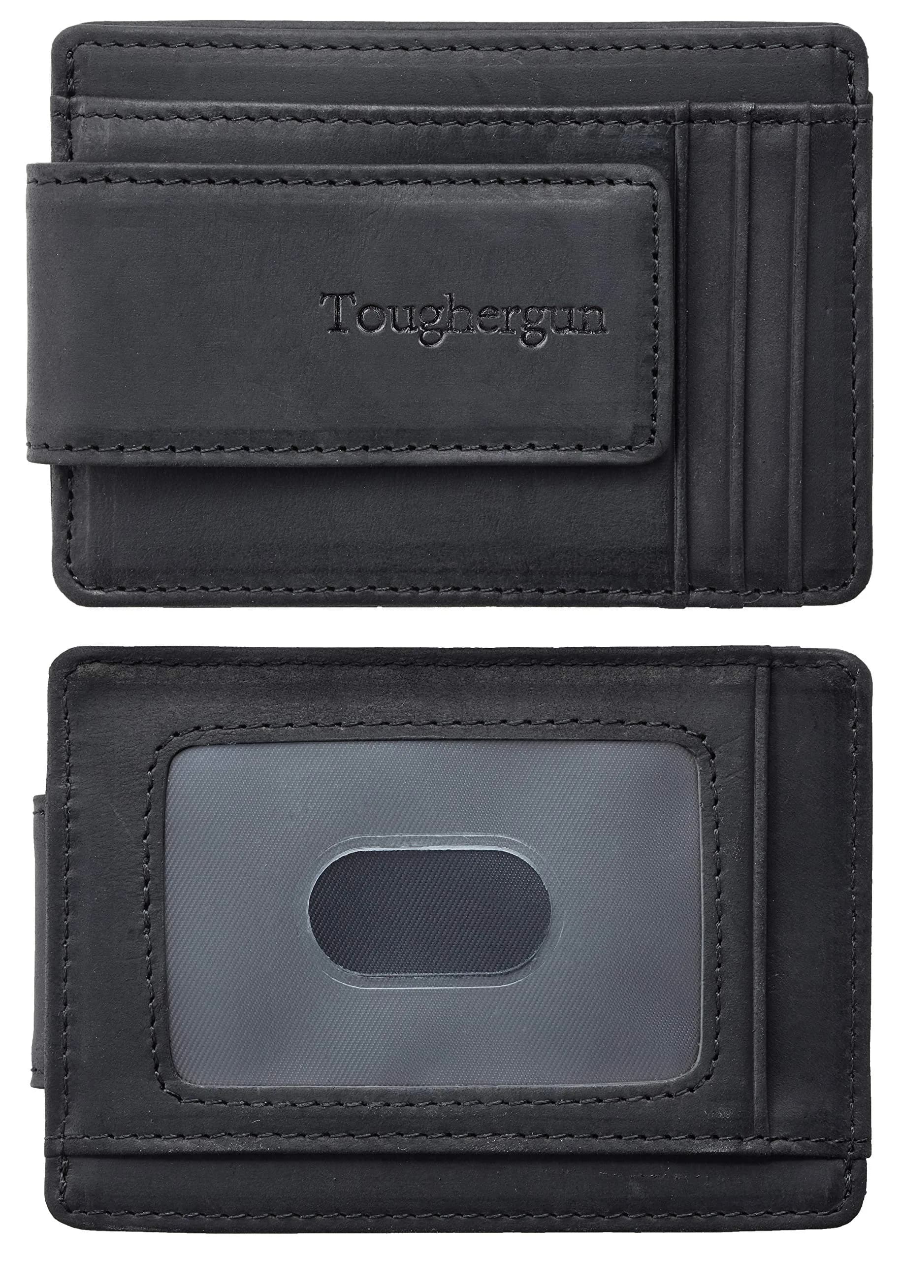 Toughergun Slim Wallet for Men - Deep Brown RFID Blocking Money Clip, Minimalist Front Pocket Credit Card Holder — Black