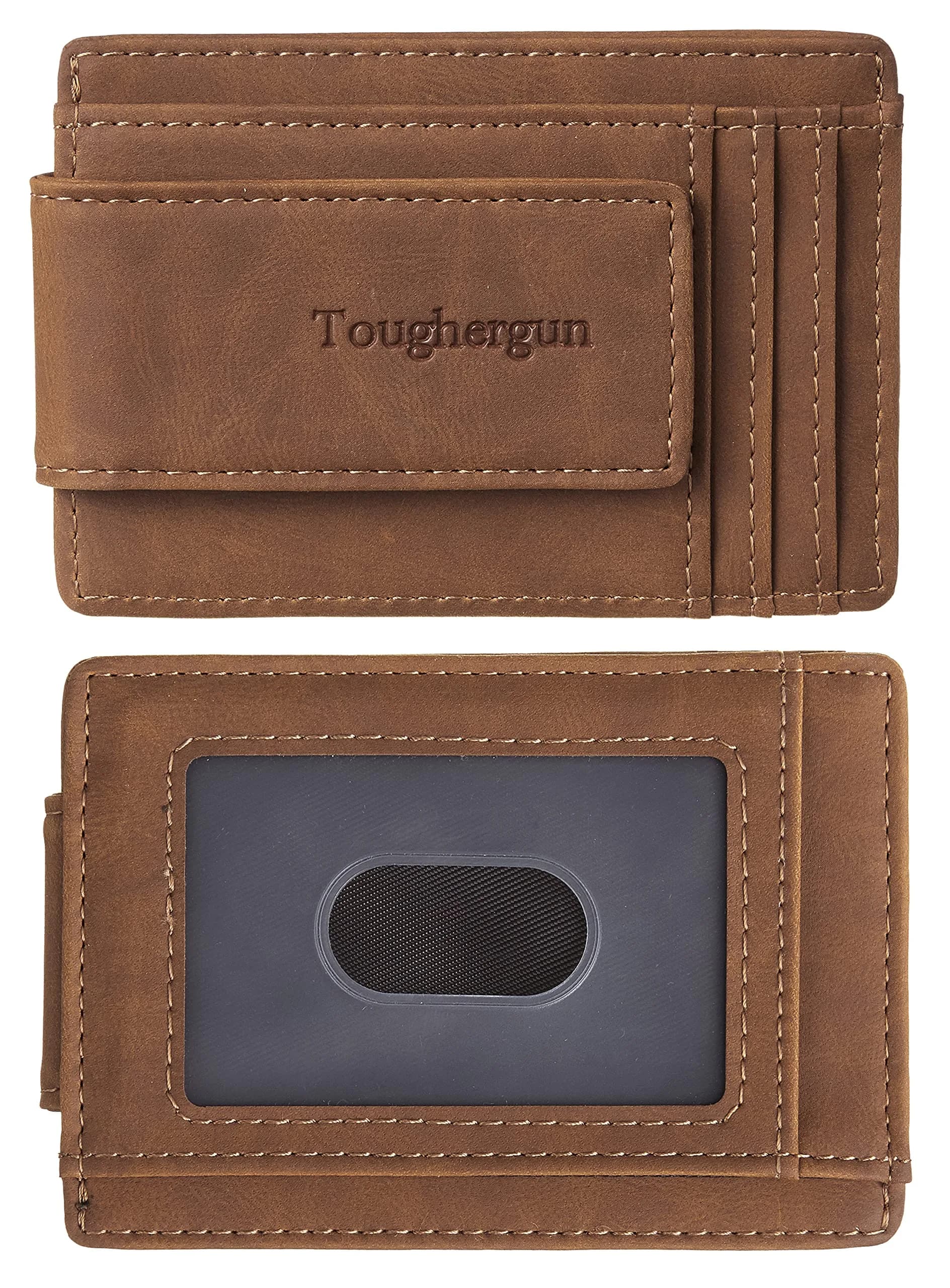 Toughergun Slim Wallet for Men - Deep Brown RFID Blocking Money Clip, Minimalist Front Pocket Credit Card Holder