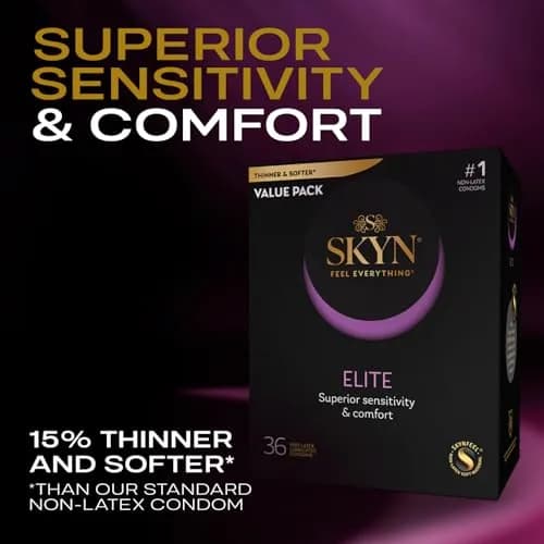 SKYN Elite Ultra-Thin Lubricated Latex-Free Condoms 36 Count | Sensitive, Soft, and Comfortable for Enhanced Experience thumbnail 2