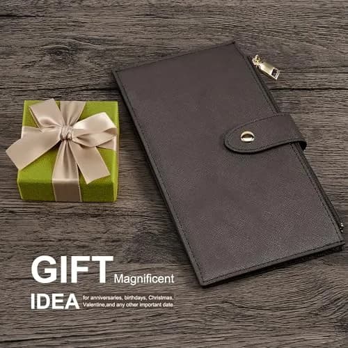 Travelambo RFID Wallet Women Large Size Bifold Multi Card Wallet Case with Zipper Pocket, 18 Pockets, Coffee thumbnail 7