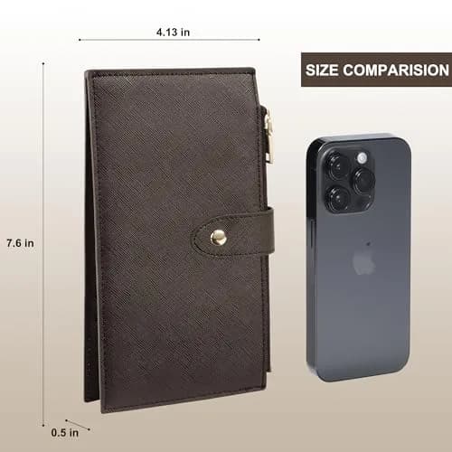 Travelambo RFID Wallet Women Large Size Bifold Multi Card Wallet Case with Zipper Pocket, 18 Pockets, Coffee thumbnail 3