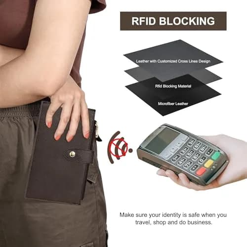 Travelambo RFID Wallet Women Large Size Bifold Multi Card Wallet Case with Zipper Pocket, 18 Pockets, Coffee thumbnail 4
