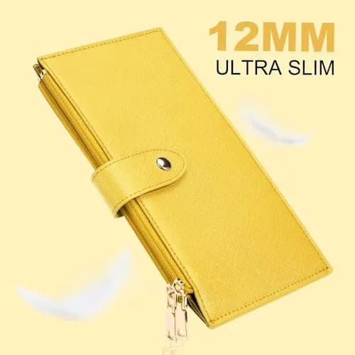 Travelambo RFID Wallet Women Large Size Bifold Multi Card Wallet Case with Zipper Pocket, 15 Card Slots, Yellow | Genuine Leather, RFID Blocking thumbnail 8