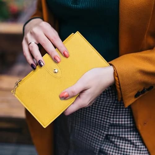 Travelambo RFID Wallet Women Large Size Bifold Multi Card Wallet Case with Zipper Pocket, 15 Card Slots, Yellow | Genuine Leather, RFID Blocking thumbnail 3