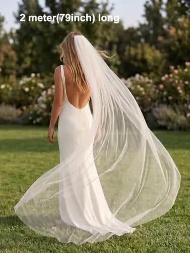 EllieWely 1 Tier Plain Tulle Wedding Bridal Veil Ivory 3M | Classic Elegant Bridal Accessory thumbnail 5