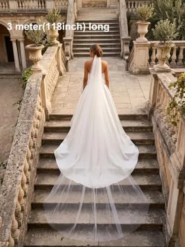 EllieWely 1 Tier Plain Tulle Wedding Bridal Veil Ivory 3M | Classic Elegant Bridal Accessory thumbnail 3