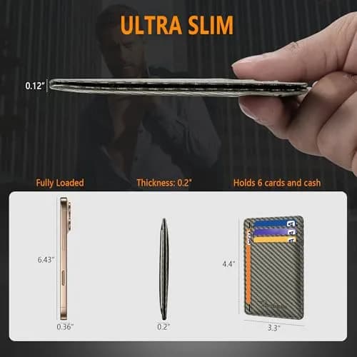 Travelambo Slim Minimalist Wallet for Men, RFID Blocking Credit Card Holder, Front Pocket ID Card Case, Gray | 0.3 cm (0.12") Thick thumbnail 3