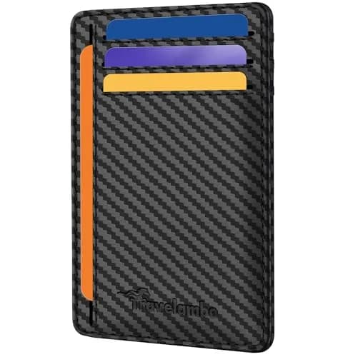 Travelambo Slim Minimalist Wallet for Men, RFID Blocking Credit Card Holder, Front Pocket ID Card Case, Black | 8.38 cm x 10.41 cm x 0.3 cm thumbnail 1