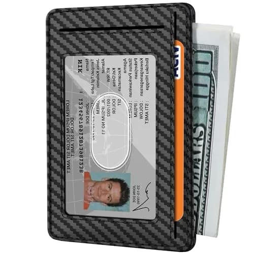 Travelambo Slim Minimalist Wallet for Men, RFID Blocking Credit Card Holder, Front Pocket ID Card Case, Black | 8.38 cm x 10.41 cm x 0.3 cm thumbnail 2